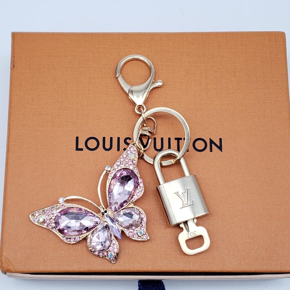 Authentic Louis Vuitton Gold Lock & Box w/ Unbranded Butterfly Bagcharm